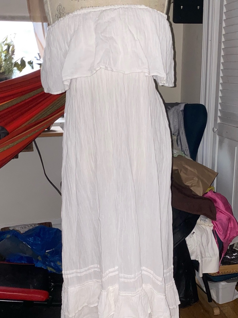 White Strapless Maxi Dress with Ruffle Bodice- NO BRAND TAG